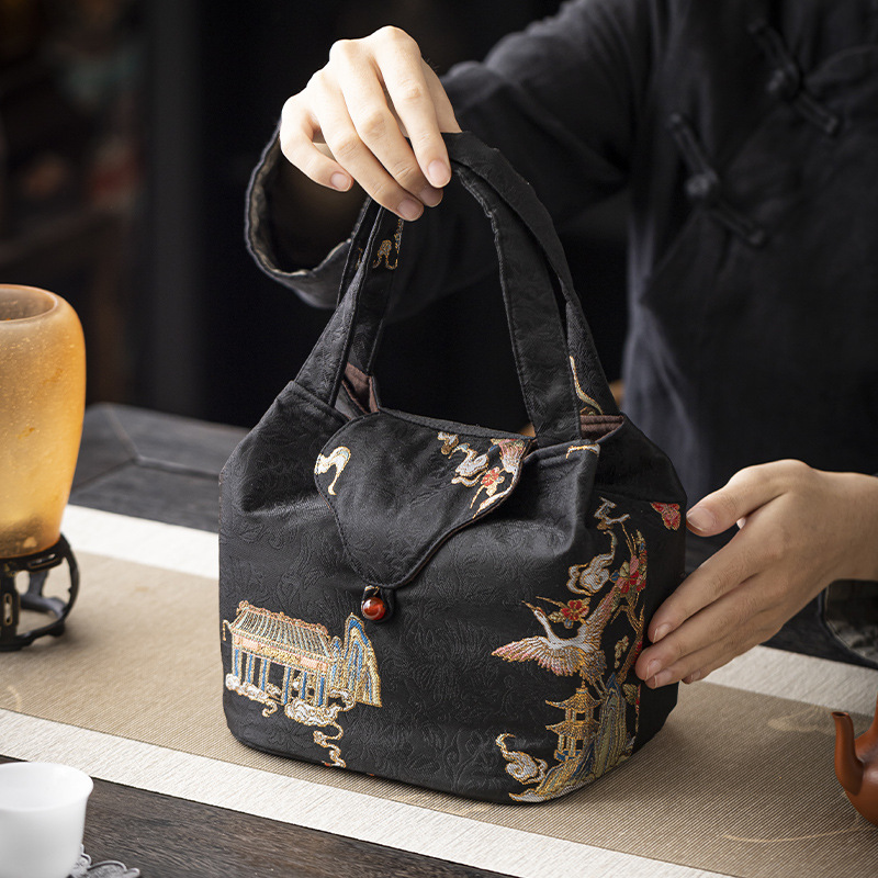 Phong cách Trung Quốc dày cotton Xiangyun lụa Ruyi túi trà satchel du lịch di động bộ trà túi mỹ phẩm có ngăn túi vải