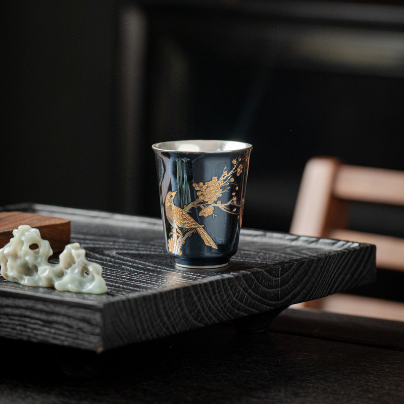 Cốc hương thơm lông mày hạnh phúc cốc trà mạ bạc thủ công cốc trà nhỏ gốm sứ gia dụng Cốc Trà Công Phu cốc cá nhân cốc chủ nhân