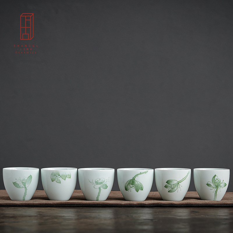 Bộ trà men ngọc vẽ tay, tách trà Kung Fu, tách trà, tách trà, tách chủ nhân cá nhân, tách trà gốm sứ