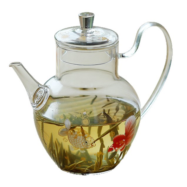 Ấm trà xanh thủy tinh chịu nhiệt borosilicate cao được Ứng dụng bằng tay, ấm trà hoa pha lạnh, bộ trà kung fu, ấm trà, ấm đơn.