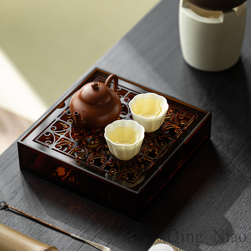 Khay đựng ấm Acrylic Bộ trà vuông đơn giản giá đựng cốc trà khay đựng trà nhỏ mờ dễ phối Khay đựng trà bàn pha khô