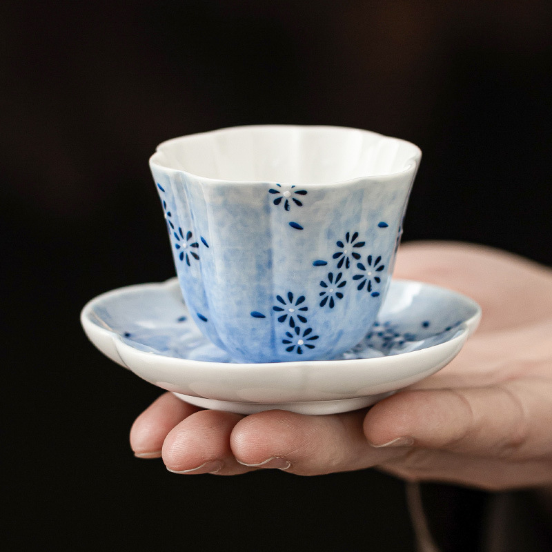Cốc trà Kung Fu hoa cúc xanh cốc cánh sen gốm vẽ tay cốc chủ nhân tinh tế gia dụng cốc trà giá trị cao cốc đơn