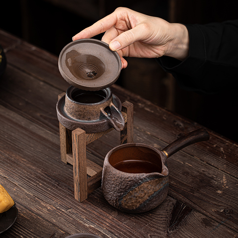 Bộ Lọc bàn cao bùn đá cũ, lỗ lọc gốm, kệ gỗ cánh gà, lọc trà, kệ rò trà