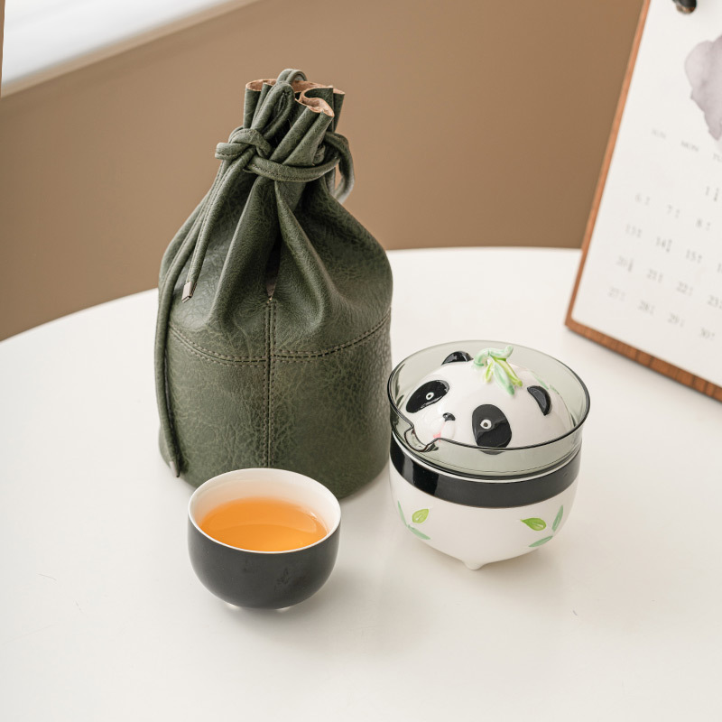 Panda gốm sứ cốc khách nhanh một ấm một cốc Bộ trà du lịch xách tay ngoài trời Túi đựng thiết bị uống trà