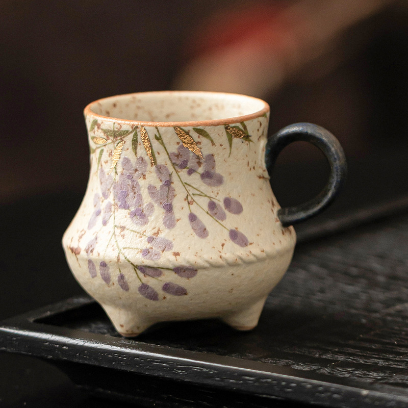 Tách trà đá lửa trắng xanh, tách hoa tử đằng vẽ tay, bộ trà sáng tạo, cốc chủ cao cấp gia dụng