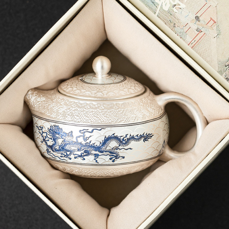 Ấm trà nhỏ tinh xảo mạ bạc 999 ấm trà Feilong Chengyun XiShi ấm trà gốm sứ gia dụng quà tặng nhẹ nhàng