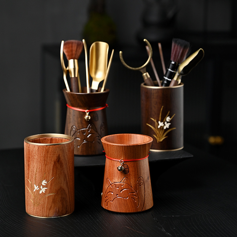 Bộ sáu quý ông trà đạo bằng gỗ Đồng Phụ Kiện Bộ trà Kungfu bàn trà bàn trà dụng cụ pha trà dao trà kẹp bàn chải Ống bút