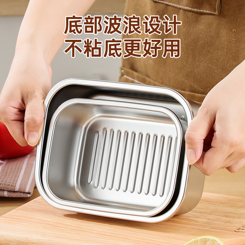 Hộp giữ tươi bằng thép không gỉ 304, tủ lạnh cấp thực phẩm, hộp kín đặc biệt, hộp cơm có thể vào lò vi sóng để hâm nóng hộp cơm