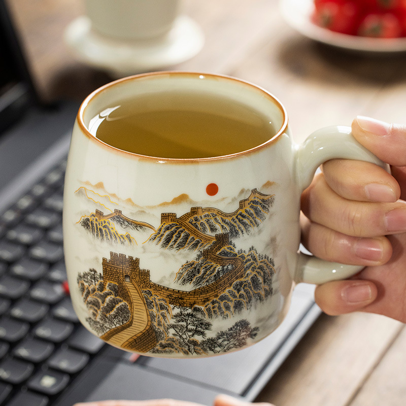 Cốc có nắp đậy bằng gốm sứ Ruyao cốc nước tách trà cá nhân cốc nước văn phòng cốc pha trà