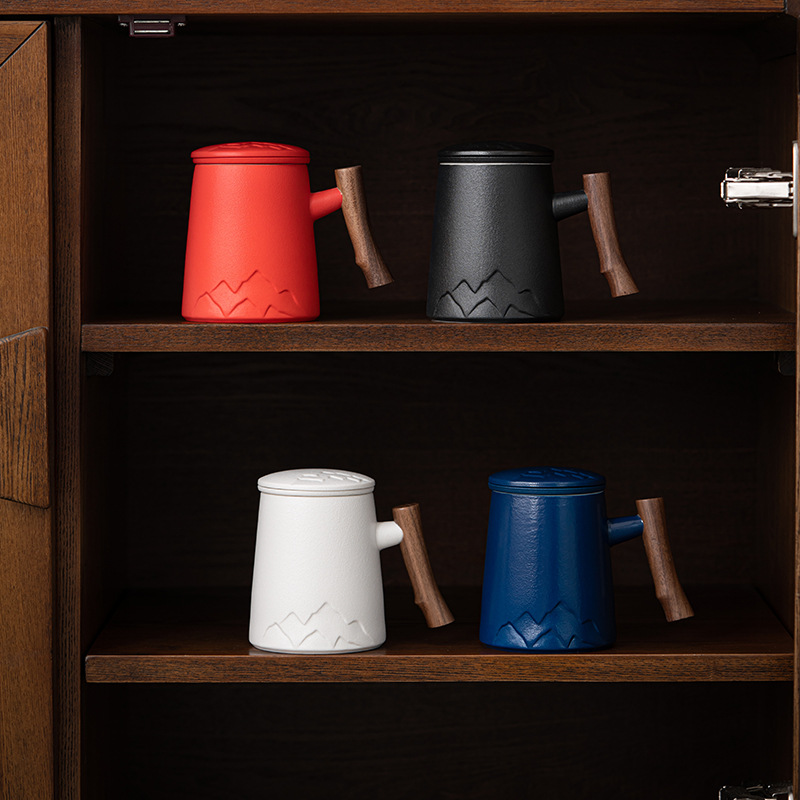 Cốc văn phòng Qianshan Cốc gốm sứ có nắp lọc Bộ ba mảnh tách trà tách nước dung tích lớn Cốc trà