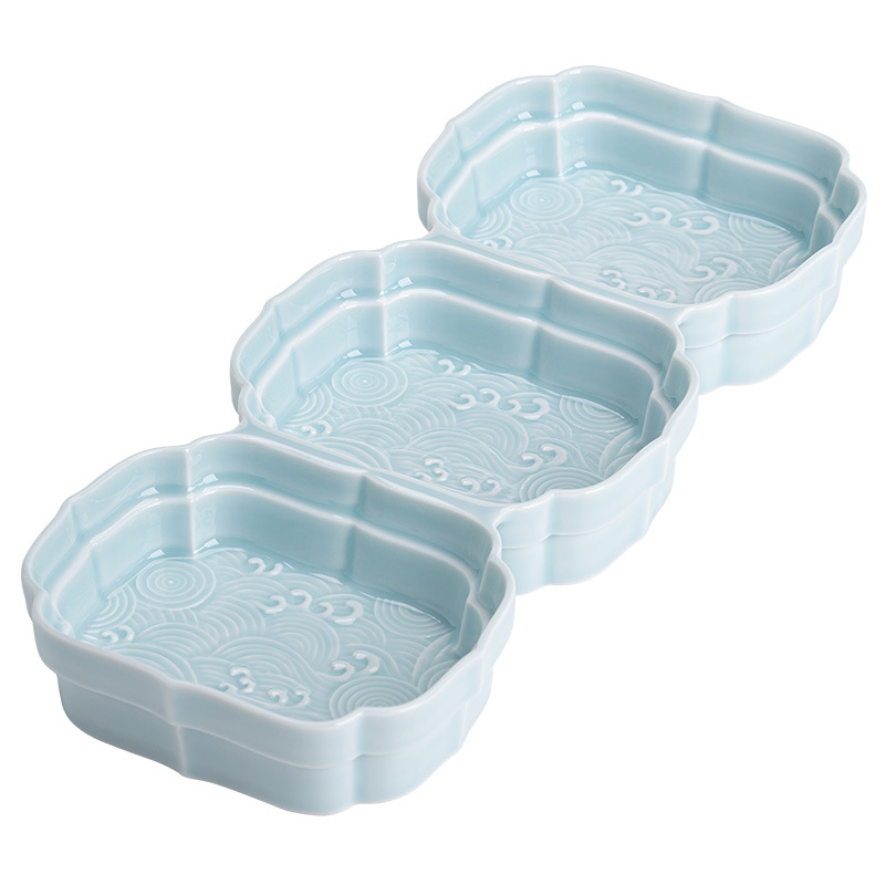 Khay giải khát lưới tam cung, Khay trà chia ngăn bằng gốm, khay đựng đồ ăn nhẹ, khay đựng đồ ăn nhẹ, khay đựng đồ ăn trái cây gia dụng khách sạn