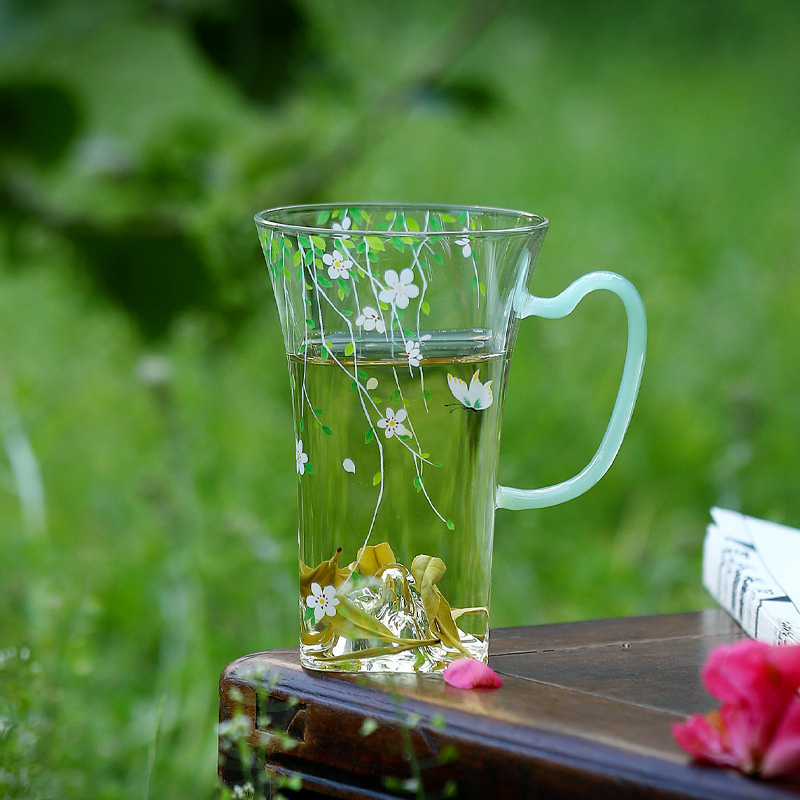 Cốc pha trà văn phòng cốc nước cốc trà xanh Huachao cốc thủy tinh chịu nhiệt borosilicat cao cốc văn phòng cốc chuyên dụng cá nhân tại nhà