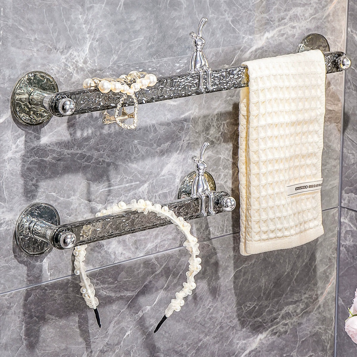 Giá treo khăn hoa văn sông băng không đục lỗ phòng tắm treo tường phòng tắm Giá Treo Thanh treo nhà vệ sinh