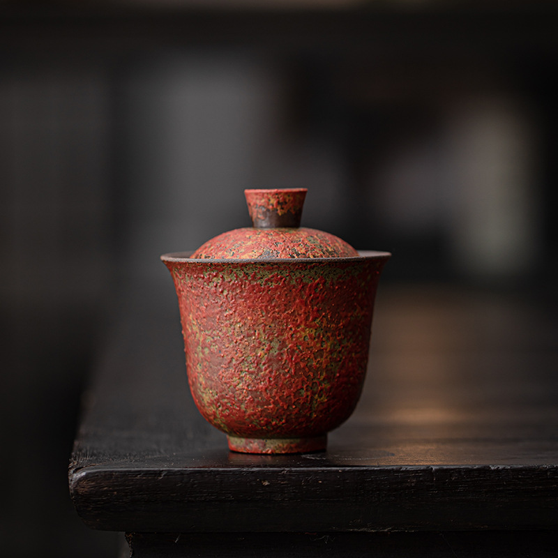 Bát có nắp thứ hai màu đỏ Manshan, gốm sứ bùn đá cổ điển, bát trà không nóng, cốc trà dung tích lớn, dụng cụ trà Kung Fu
