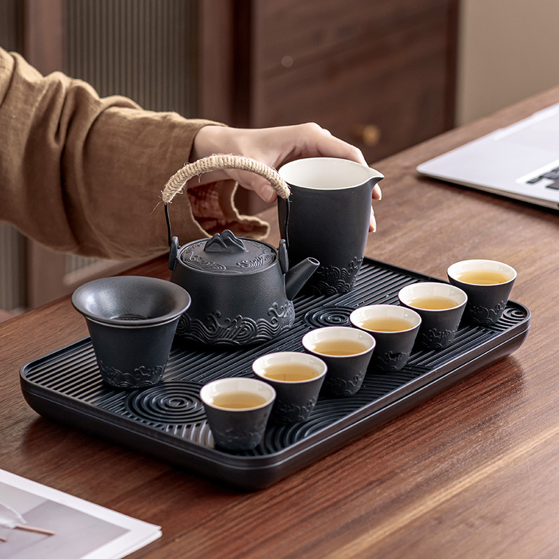 Bộ trà Kung Fu du lịch Nhật Bản bộ nhỏ khay trà đơn giản gia dụng cốc trà gốm sứ túi xách tay ngoài trời