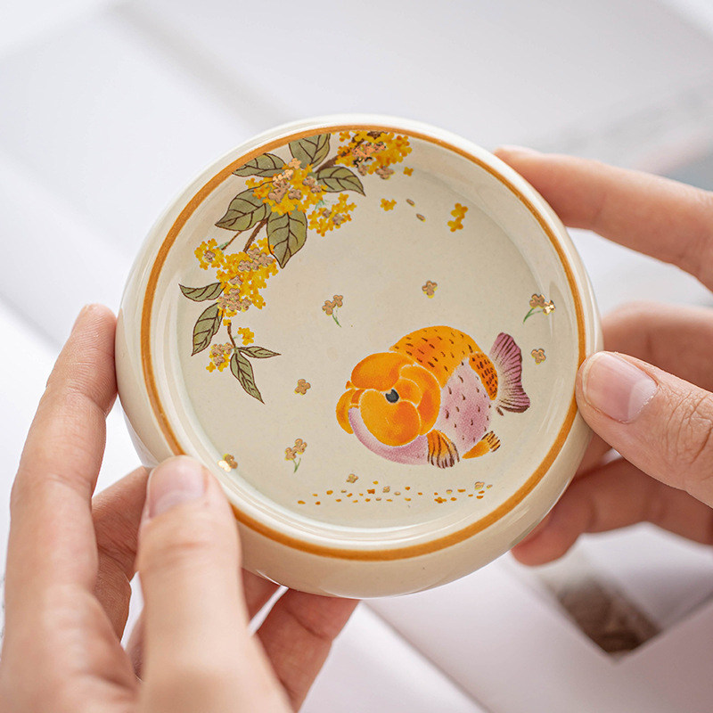 Nắp bát đựng cá vàng thơm ngọt, khay đựng trà, ấm pha trà xám thực vật, nắp, phụ kiện trà đạo Kung Fu, đồ trang trí nhỏ bàn trà