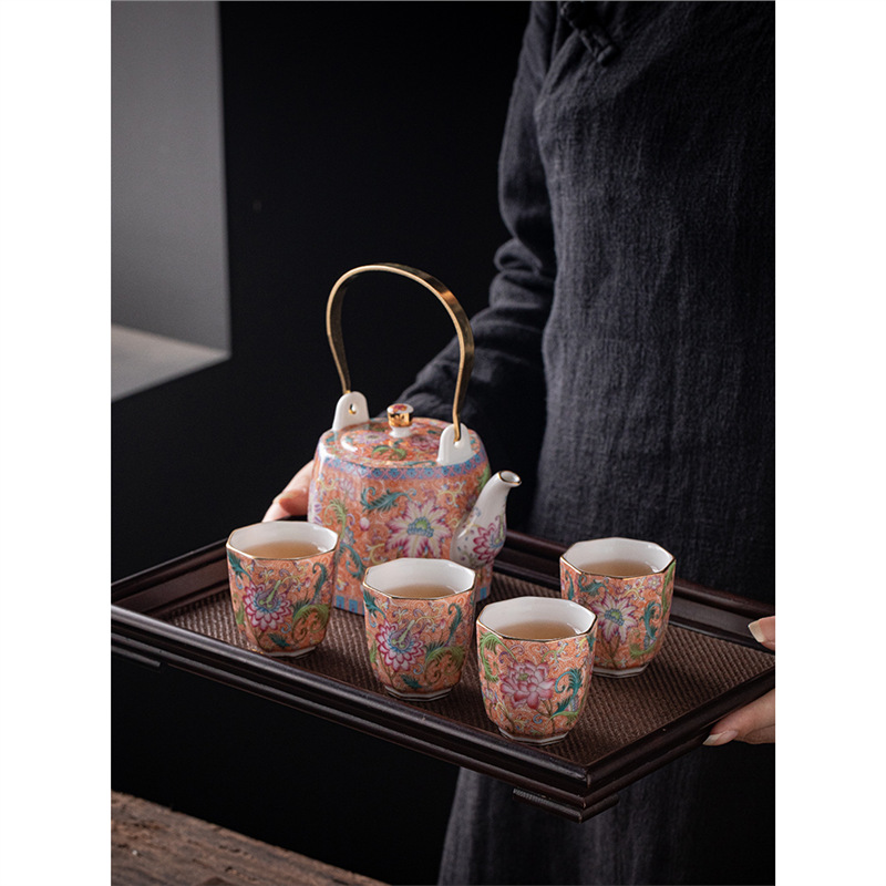 Bộ trà du lịch tráng men kiểu Trung Quốc một ấm bốn cốc hộp quà ấm trà gốm sứ bán buôn