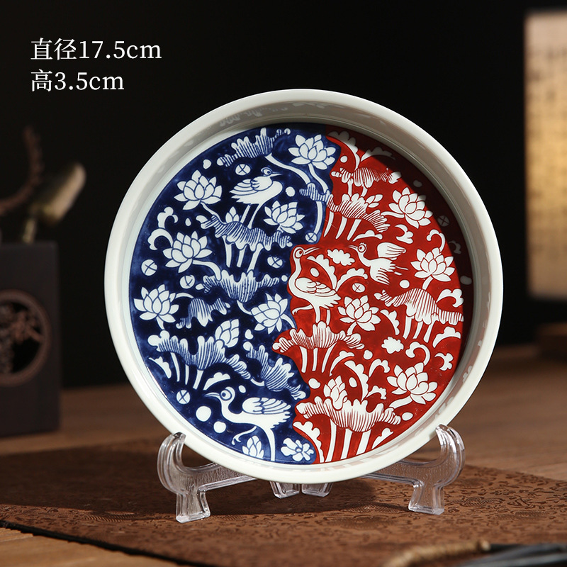 Chậu sứ trắng xanh Jingdezhen, bàn pha khô, trà sứ, bình chứa nước, khay đựng nước, khay đựng trà, bát có nắp phong cách wabi-jifeng cao cấp