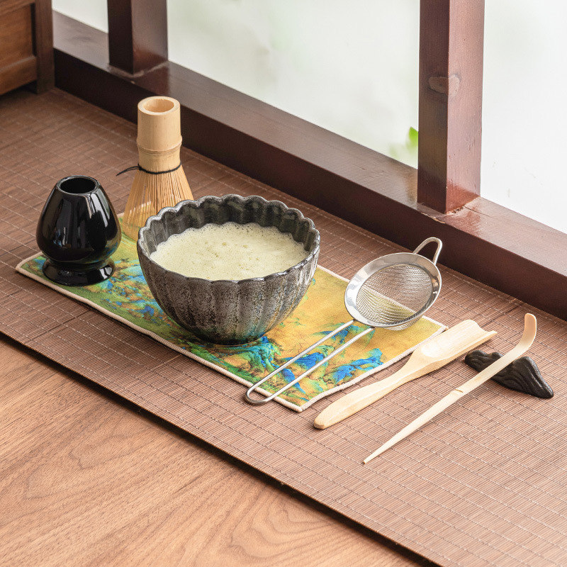 Bộ bát Matcha đen biến đổi lò, bộ đặt trà kiểu Nhật, bát Matcha gốm sứ, bình trà Baibenli, máy khuấy bột Matcha đứng