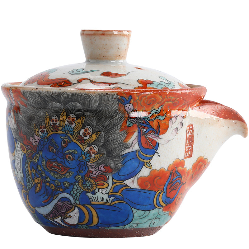 Ấm trà thangka bầu trời đen lớn vẽ tay Shiinoyaki Bộ trà Kung Fu cổ điển Ấm pha trà gốm sứ hoàn toàn bằng tay