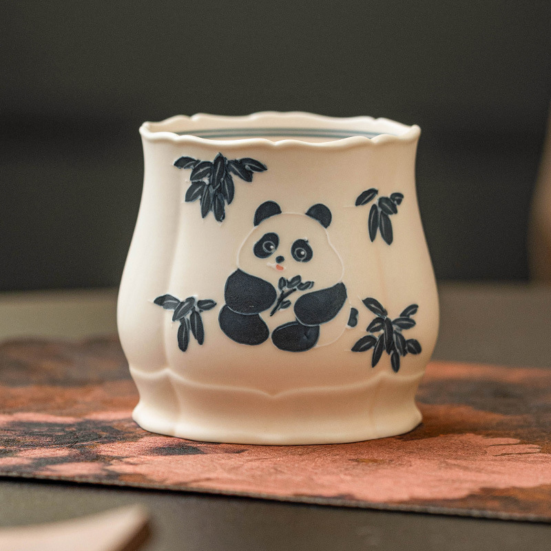 Cốc chủ nhân hình hoa sen gấu trúc vẽ tay cốc trà Kung Fu gốm sứ cốc trà dung tích lớn chống bỏng cốc trà cốc trà phong cách Trung Quốc