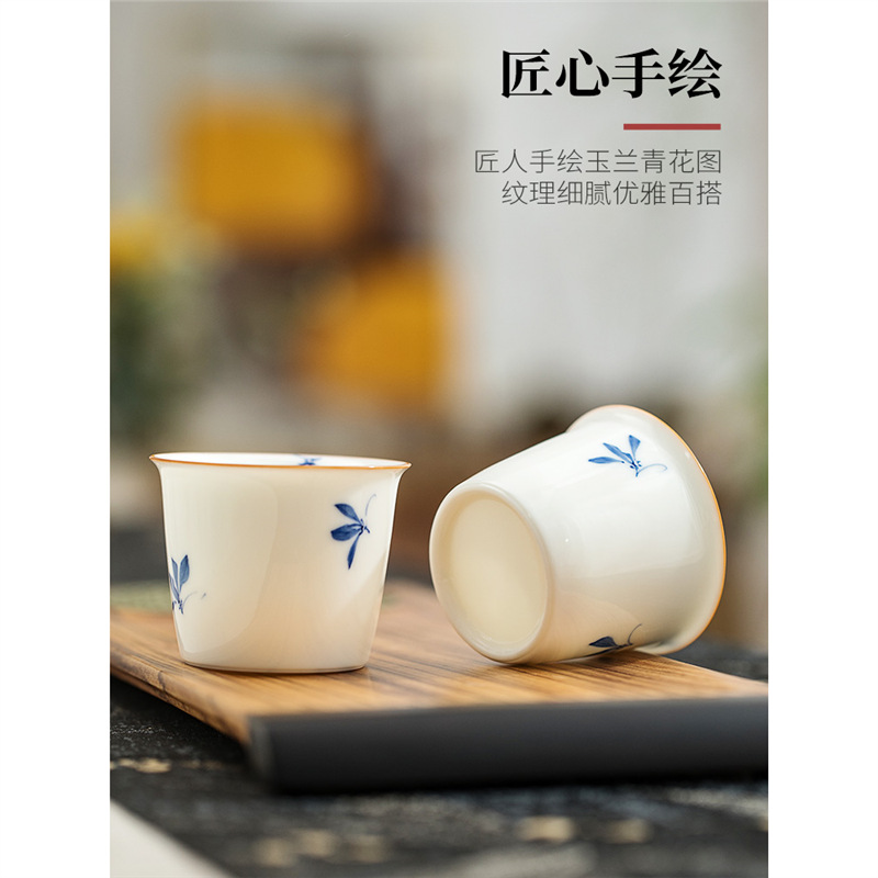 Cốc trà hoa lan hồ điệp sứ trắng vẽ tay tinh khiết cốc trà gốm sứ cốc chủ nhân chuyên dụng cá nhân cốc trà cốc trà gia dụng