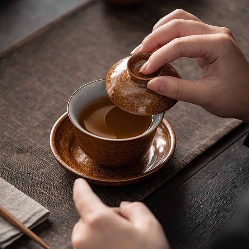 Bát trà Gốm Sứ Cổ Điển Thủ Công Kiểu Nhật, cốc trà, bát có nắp tam tài gia dụng, dụng cụ pha trà Kung Fu
