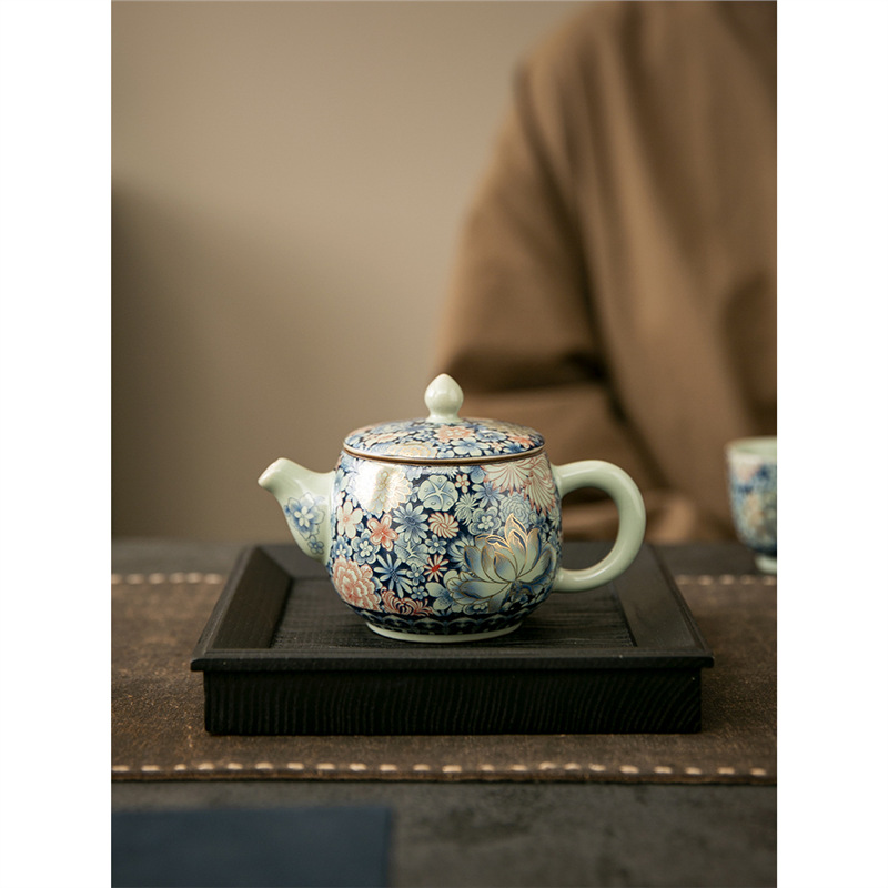 Ấm trà Daxishi màu xanh và trắng Lò nung Trà đơn Bộ trà Kung Fu tráng men tráng men tráng men vàng gia dụng cao cấp