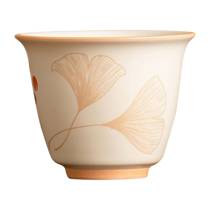 Cốc kiểu đồng hồ bạch quả màu be, cốc trà gốm sứ, cốc chủ nhân, cốc trà Kung Fu, cốc trà chuyên dùng để uống trà gia dụng