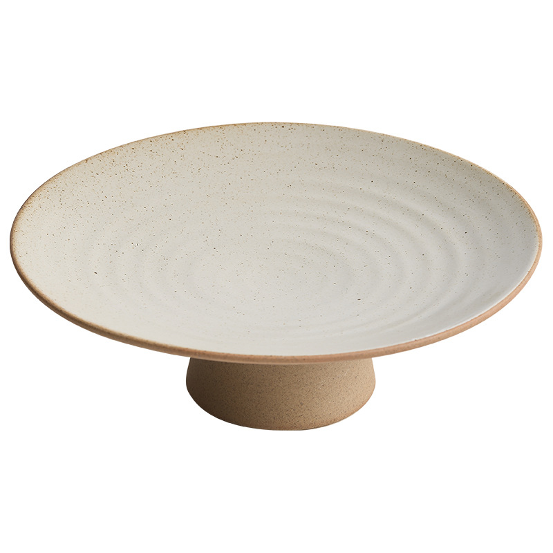 Đĩa hoa quả gốm thô, đĩa chân cao, bộ đồ ăn khách sạn cao cấp, đĩa chân cao, đĩa đựng đồ kiểu Trung Quốc cổ điển, đĩa đựng đồ ăn nhỏ có ren