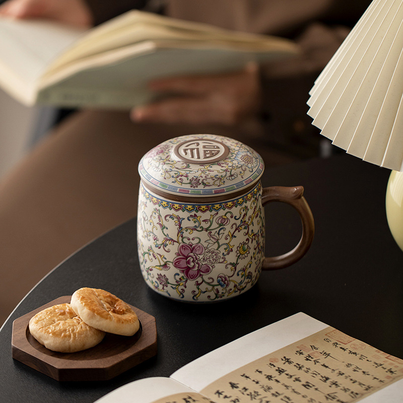 Cốc pha trà lò Ru màu xanh và trắng cốc nước tách trà gốm sứ cốc chuyên dụng cá nhân cao cấp hộp quà tặng