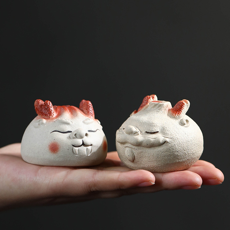 Thú cưng trà cát tím Xiaolongbao đồ trang trí rồng nhỏ dễ thương Bộ trà có thể nuôi được cửa hàng khay trà trang trí thủ công chơi trà hoạt hình