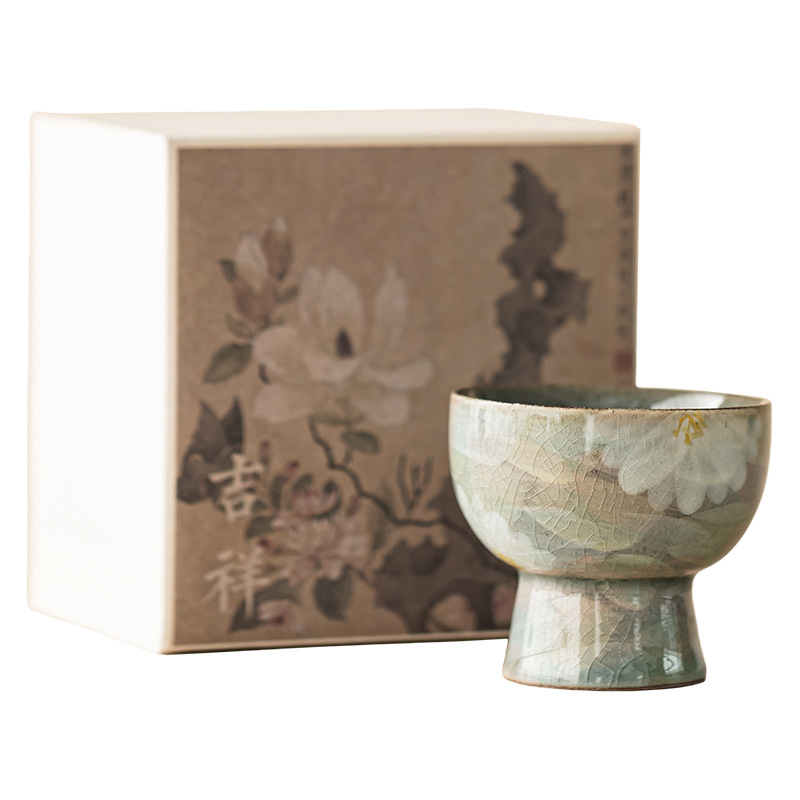 Borneol tráng men gốm vẽ tay hoa cúc cao cốc uống trà bộ trà Kung Fu đồ gia dụng cốc trà tặng bạn bè quà lưu niệm