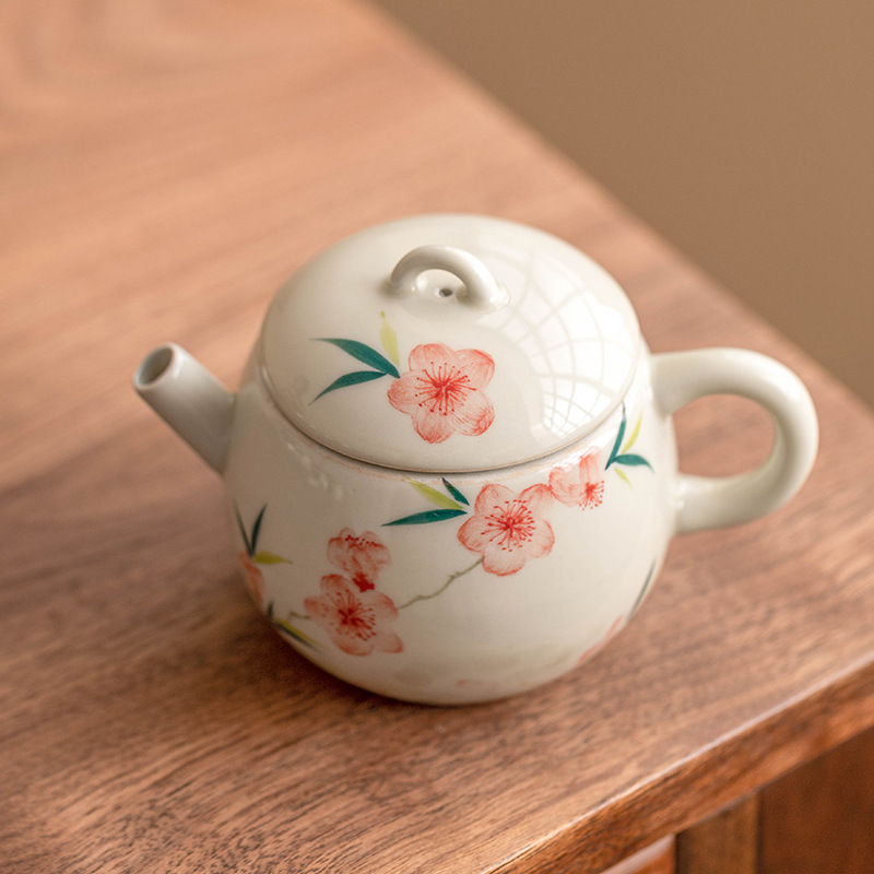 Ấm trà hình bông hoa đào vẽ tay ấm trà đơn nhỏ gốm sứ cao cấp bộ trà Kung Fu ấm trà đơn có bộ trà lọc