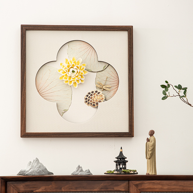 Phòng khách ba chiều treo tường vuông Tranh treo Gốm Gỗ Óc Chó Tranh trang trí phong cách Trung Quốc