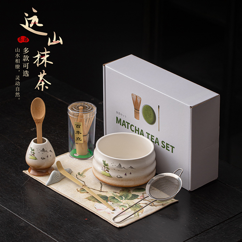 Ru Lò Nung Ren Matcha 8 Bộ Lớn Trà Bát Nhật Bản Gốm Trà Trà Đánh Bột Sàng Dụng Cụ