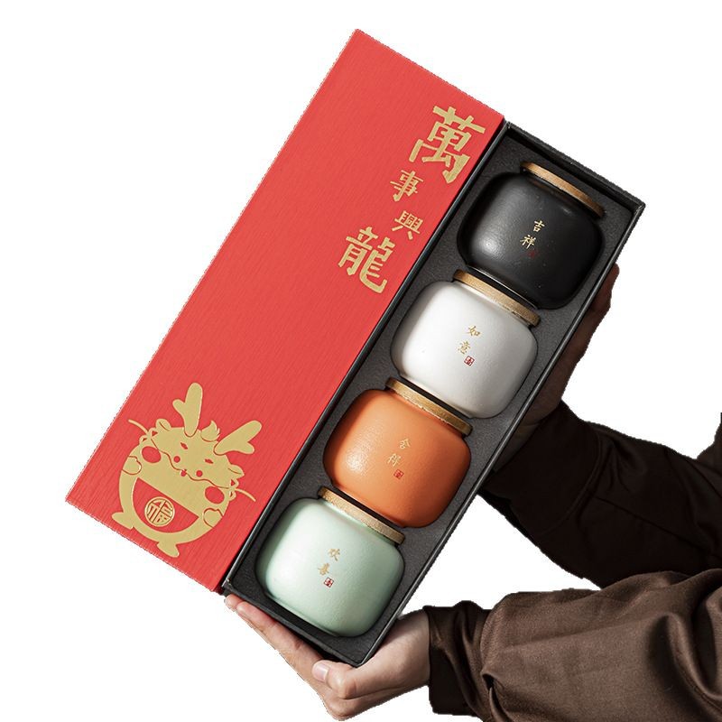 Hộp trà mini thư pháp nhỏ quốc triều, trà xanh Long Tỉnh, hộp lưu trữ kín, bao bì rỗng, quà tặng lưu niệm