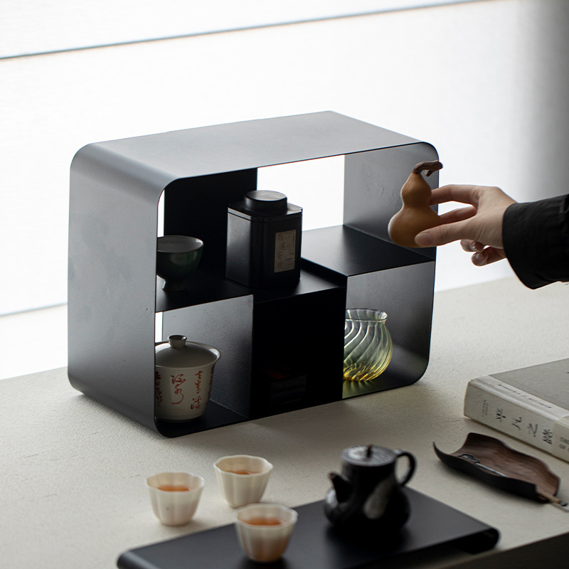 Sắt rèn trà nhà kho phòng trà để bàn bộ ấm trà ấm trà lưu trữ có giá để đồ cổ giá có giá để đồ wabi-sabi cốc