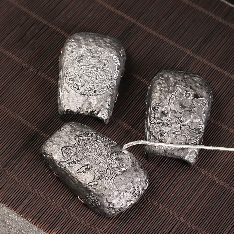 Bộ hai chiếc Xẻng trà thiếc cổ điển, phụ kiện trà đạo, trà đạo thiếc nguyên chất, trà đạo sen, sáu quý ông