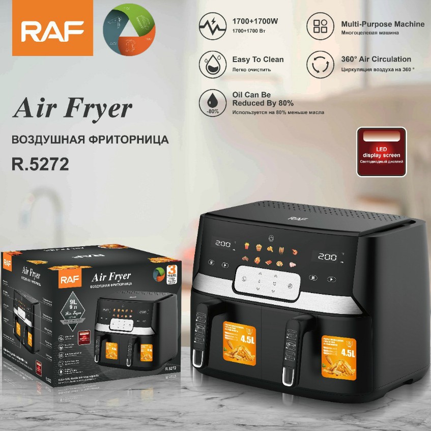 RAF tiêu chuẩn Châu Âu Nồi chiên không khí hai bình hai bình hai bình hai bình hai bình đa chức năng dung tích lớn rổ đôi bình thông minh màn hình cảm ứng không dầu