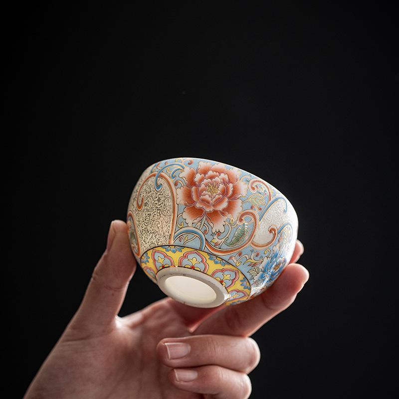 Cốc chủ nhân thủ công bạc chạm khắc thủ công cốc trà cỡ lớn cốc trà Kung Fu phong cách cung điện retro hộp quà