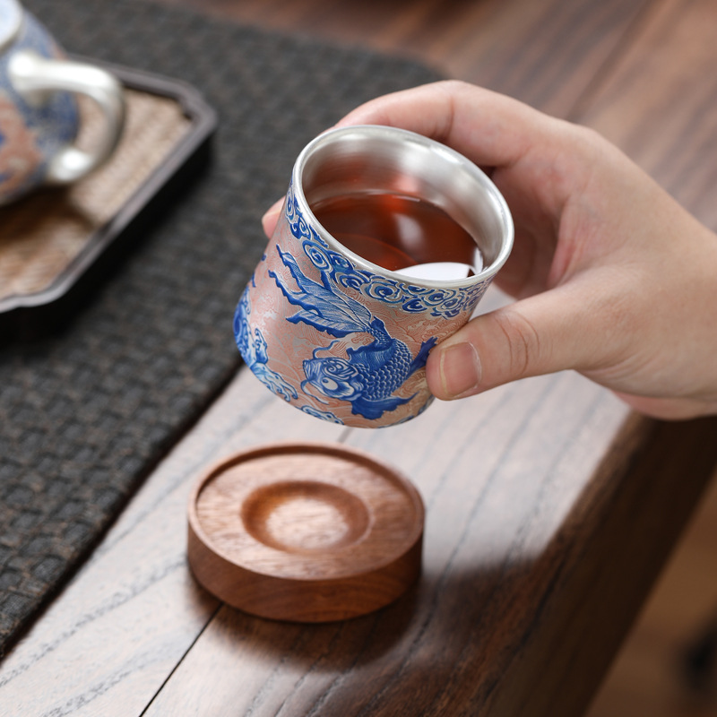 Ấm trà mạ bạc cao cấp, cốc khách nhanh, một ấm bốn cốc, bộ trà du lịch Trung Quốc sang trọng nhẹ, hộp quà trà quay bằng gốm sứ