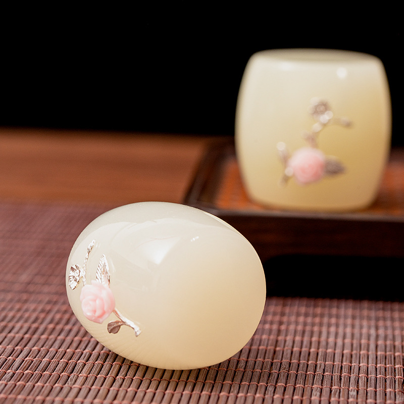 Dát Bạc Chạm khắc Ngọc Bích, Nắp ấm trà gốm sứ, nắp bát, chiếu trà, đồ trang trí nhỏ Kung Fu