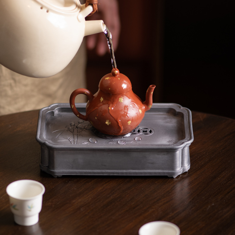 Chậu thiếc cổ, bàn pha khô, Bộ trà Kung Fu kiểu Nhật cổ điển, khay trà, khay đựng nước, khay đựng trà, Khay đựng ấm, khay đựng nước