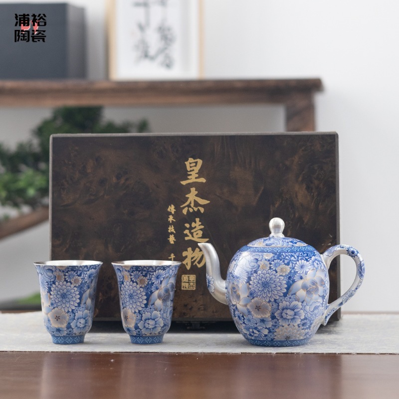 Zhou Hongjie Bộ ấm trà Kung Fu gốm sứ gia dụng Bộ ấm trà cốc trà Bộ ấm trà 999 bạc