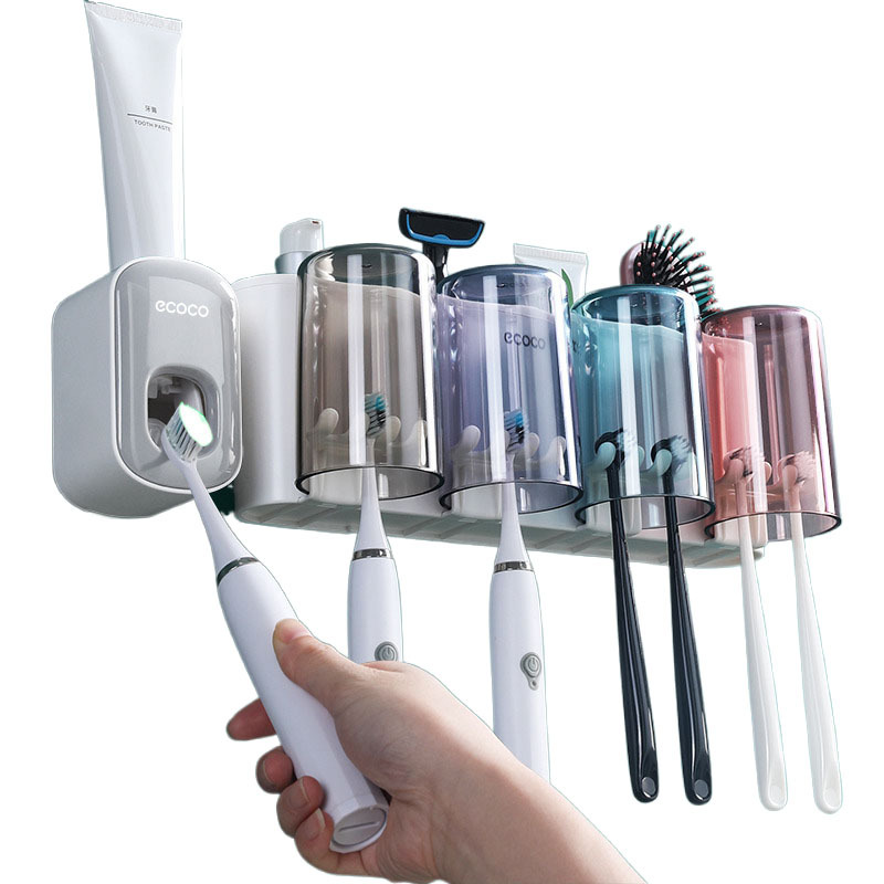 Giá đựng bàn chải đánh răng treo tường, Giá Đựng Bàn Chải Đánh Răng không đục lỗ cho phòng tắm, cốc đựng bàn chải đánh răng trong suốt, Bộ Cốc đựng bàn chải đánh răng