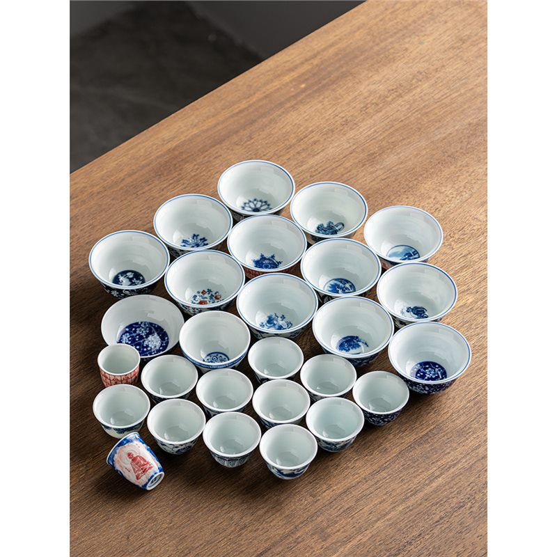 Phong cảnh tráng men màu Pu'er cốc chủ nhân cốc đơn cốc trà gốm sứ cao cấp thủ công vẽ tay sứ trắng xanh đầy màu sắc