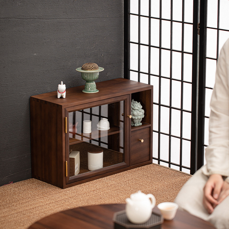 Tủ đựng đồ bằng gỗ nguyên khối kiểu Mỹ, tủ đựng trà Thời Trung Cổ, tủ đựng đồ đơn giản hiện đại, nội thất nhà hàng Gỗ Óc Chó Đen