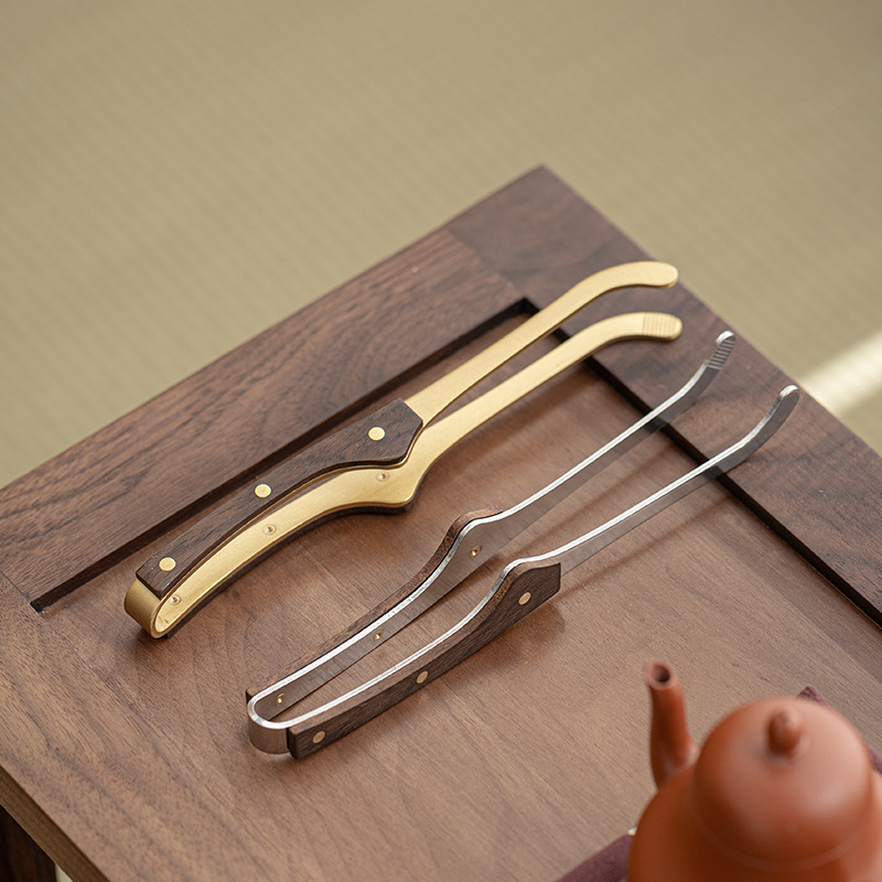 Kẹp trà đồng nguyên chất bộ ba kẹp trà đồng nhíp inox cao cấp trà đạo bằng gỗ đàn hương đen Kung Fu cao cấp với kẹp rửa chén