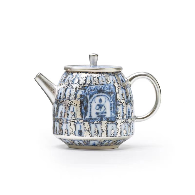 Bong bóng sứ Bộ trà bạc He Fu Sen Ấm trà bạc Jingdezhen Gốm sứ cao cấp làm bằng tay Hộp quà tặng